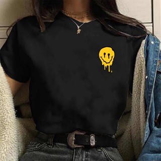 Camiseta Feminina Smile Derretendo Sinistro Blusa estampada preta de algodão