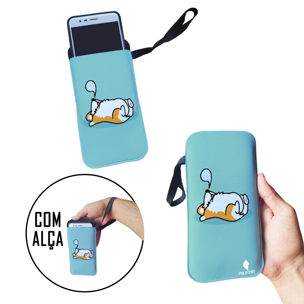 Capinha Celular Case Proteção Neoprene Universal compátivel com todas as marcas Cachorro Dormindo Sono
