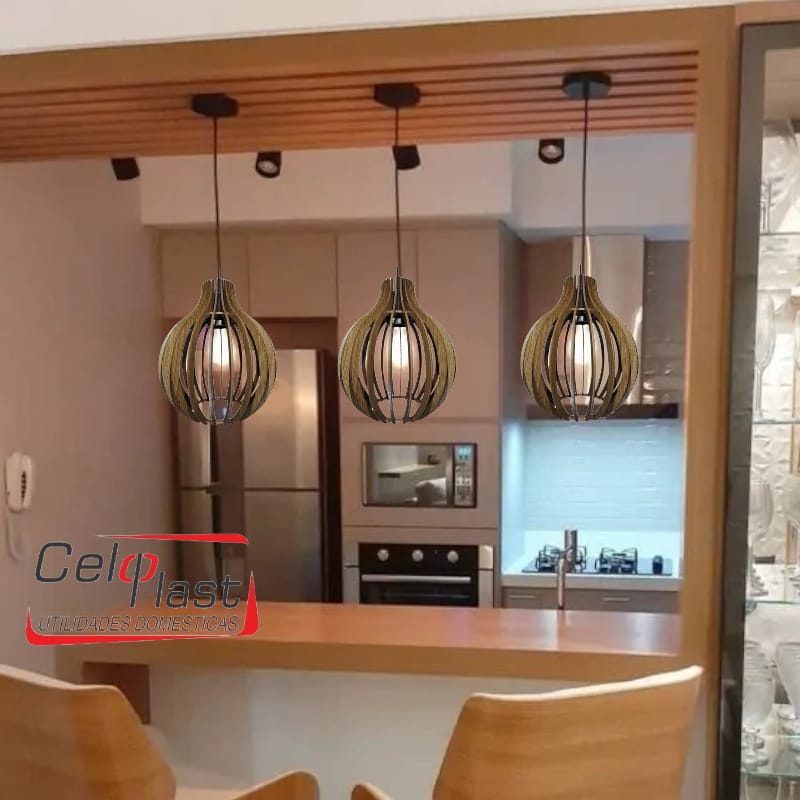 Kit com 4 Luminárias Pendentes Abajur de Teto em MDF Lustre Moderno Decorações