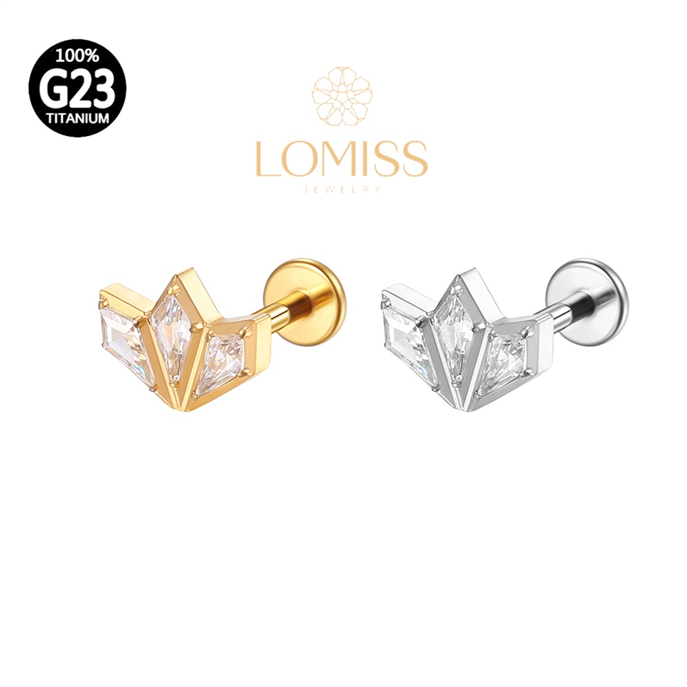 Piercing Helix Conch Labret Titânio G23 Pvd Losango 3 Zircônia《Lomiss Piercing》 em Oferta na Shopee
