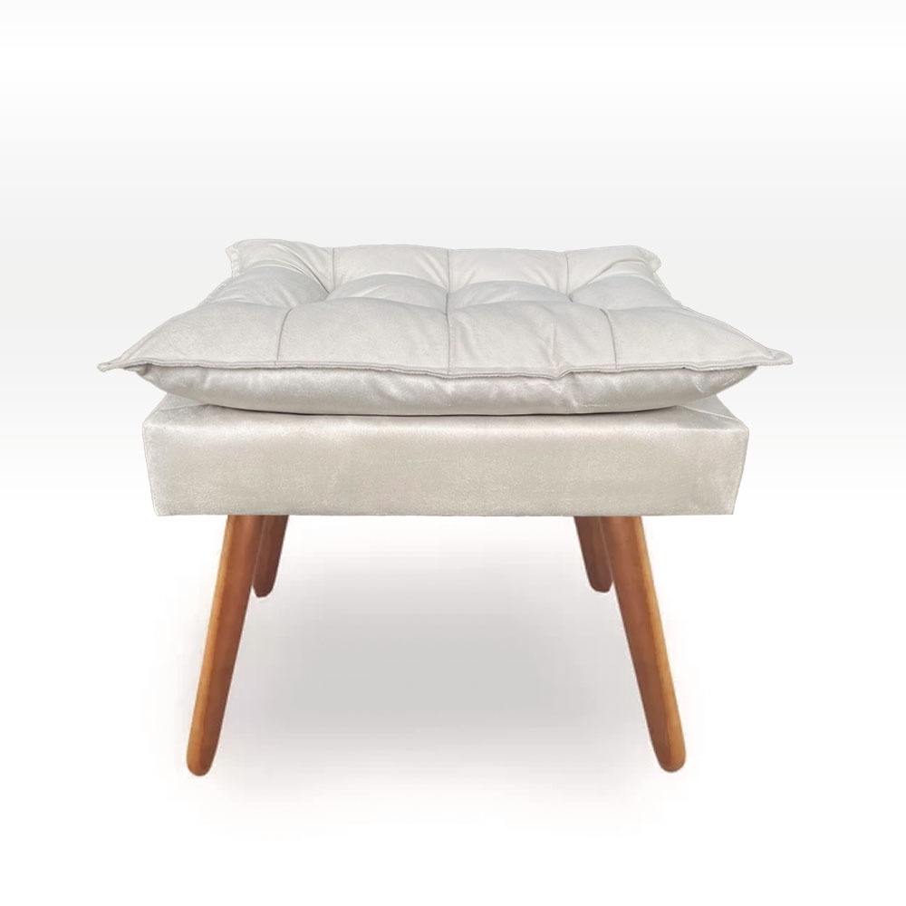 Puf Puff Decorativo Opala Suede Bege Pé Palito Luxuoso