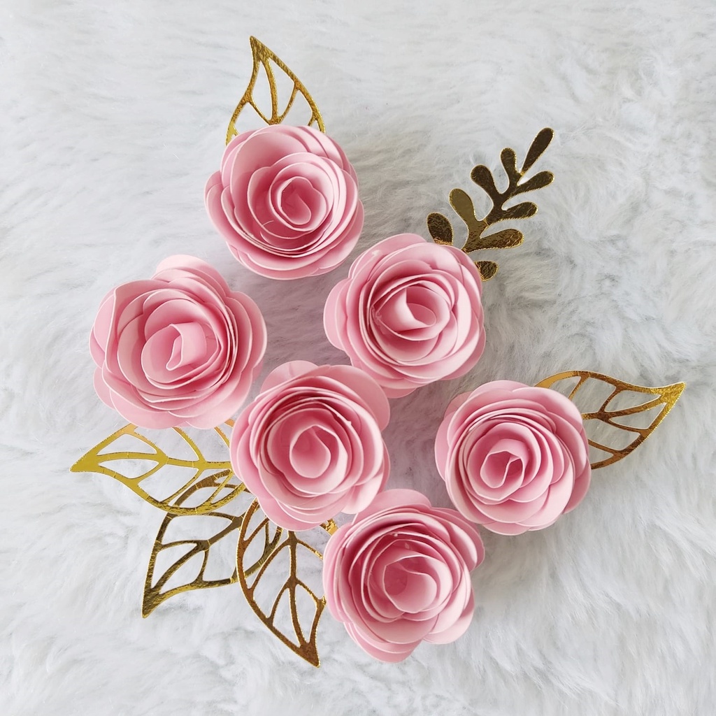 Pacote com 6 unidades de Flores Rosetas de Papel para Topos de Bolos e Lembrancinhas