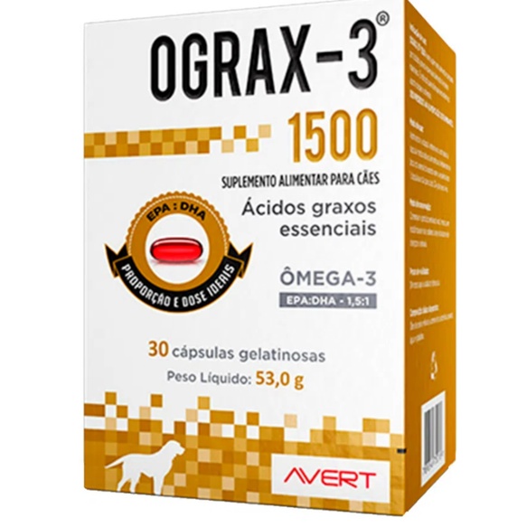 Ograx-3 1500mg 30 Cápsulas Suplemento para Cães e Gatos Avert - Pets