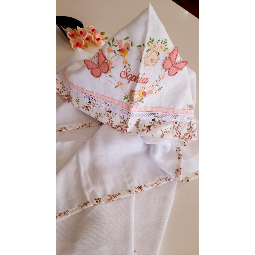 Toalha Fralda Banho Dupla Capuz Bordado Personalizado Nome do Bebê