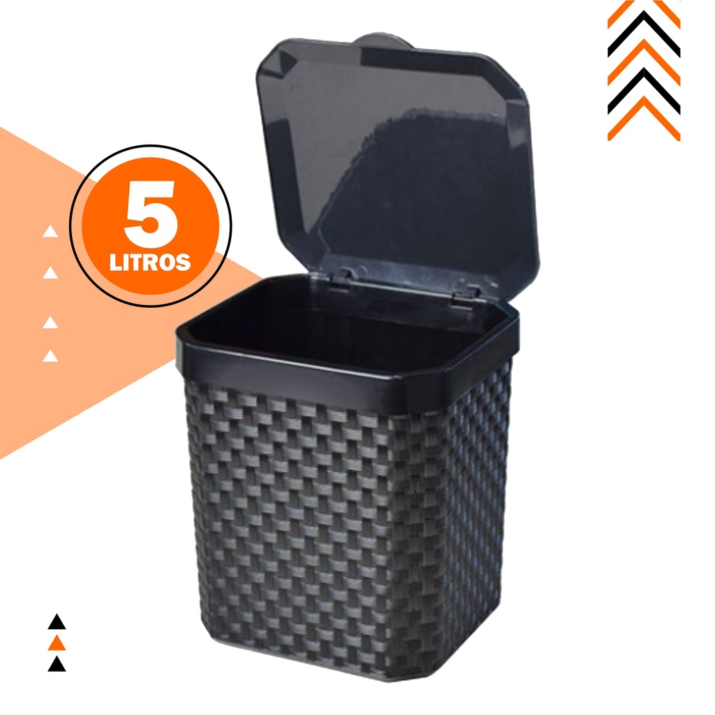 Lixeira Cesto Rattan 5 Litros Preta C Tampa Cozinha Banheiro Lixeira Pia