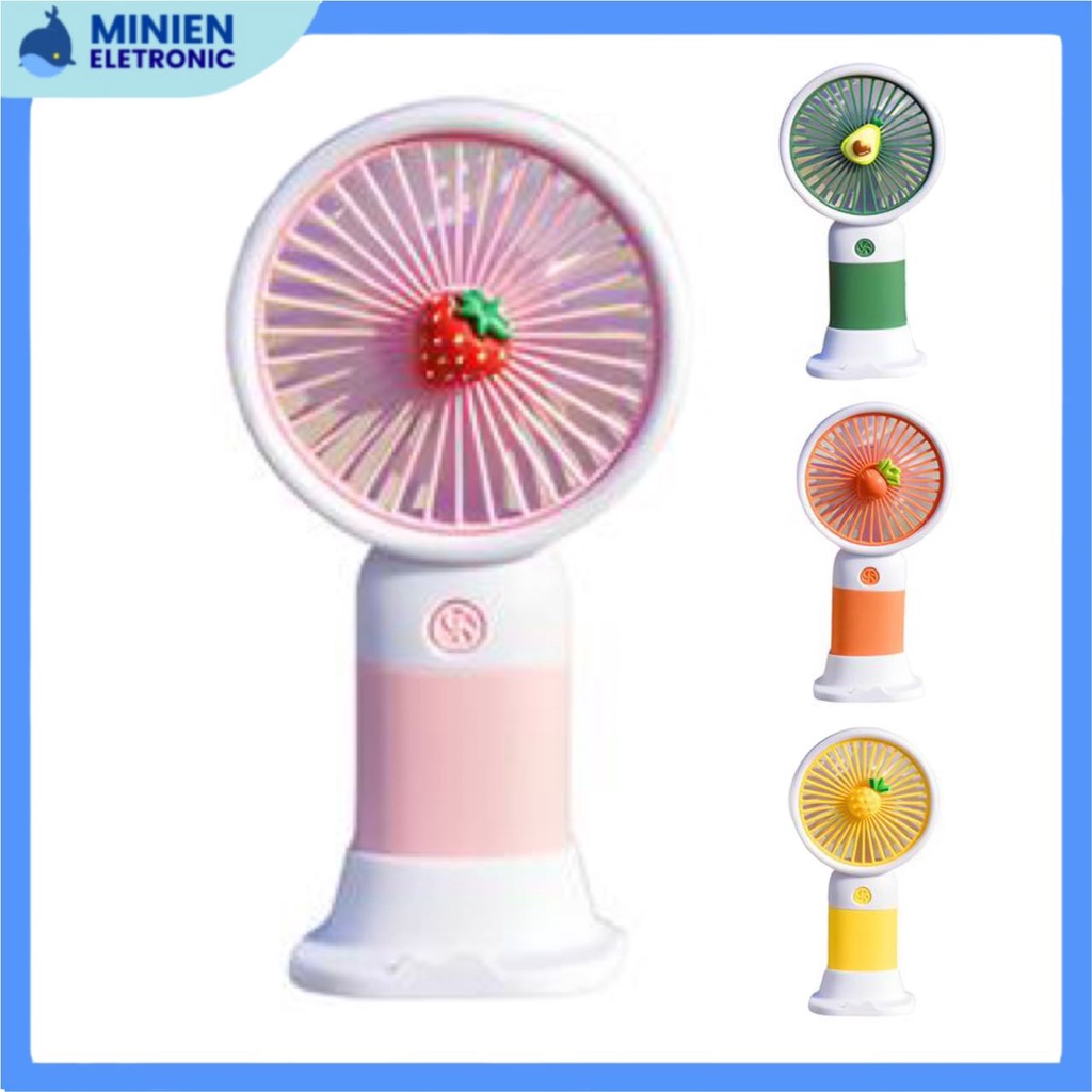 Mini Ventilador Portátil De Mão E Mesa Recarregável Com Decoração Fofinha de Frutas Com Base Suporte Para Celular