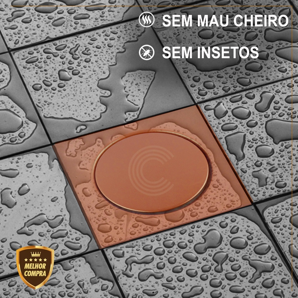 Ralo Inteligente Click 15x15 cm para Banheiro em Aço Inox Bronze Quadrado Cód. 7939