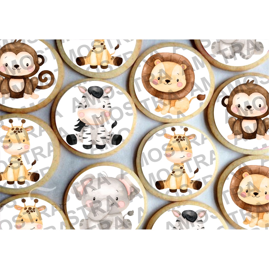 Papel arroz CORTADO para Pirulito de Isomalt ou Cupcake ou Bolacha ou Chocolate 5cm - Tema Safari Baby em Oferta na Shopee