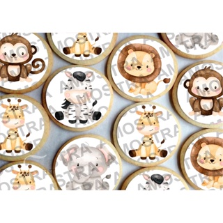Papel arroz CORTADO para Pirulito de Isomalt ou Cupcake ou Bolacha ou Chocolate 5cm - Tema Safari Baby em Oferta na Shopee