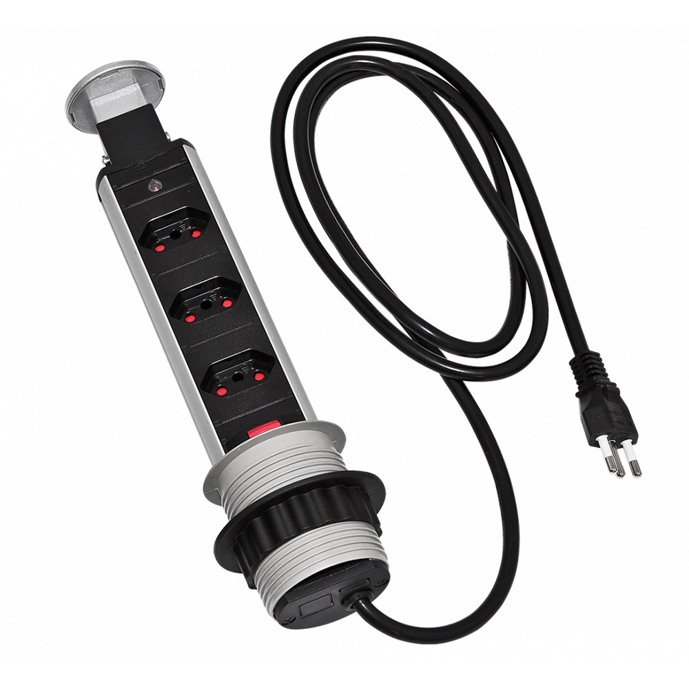 Torre De Tomada Multiplug Retratil Embutir Mesa 3 Tomadas