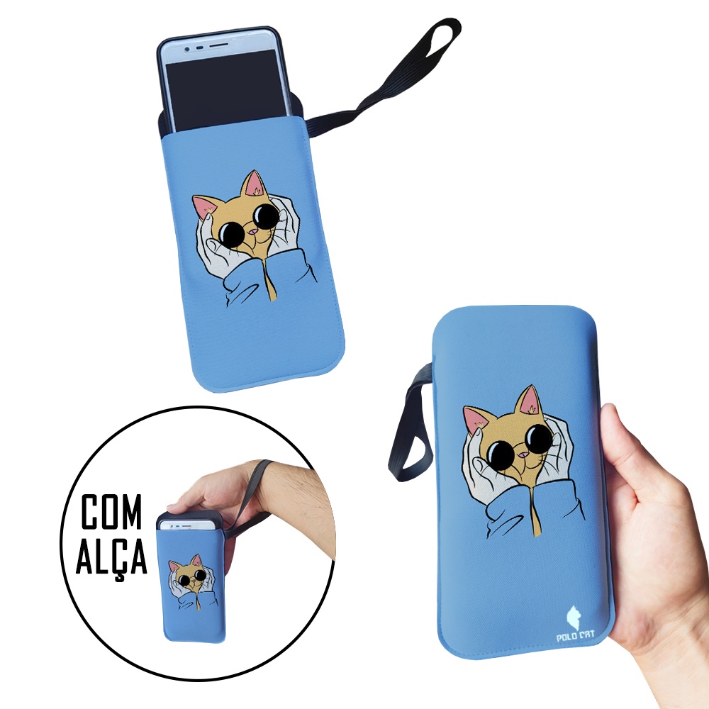 Capinha Celular Case Proteção Neoprene Universal compátivel com todas as marcas Gato Laranja Carinho