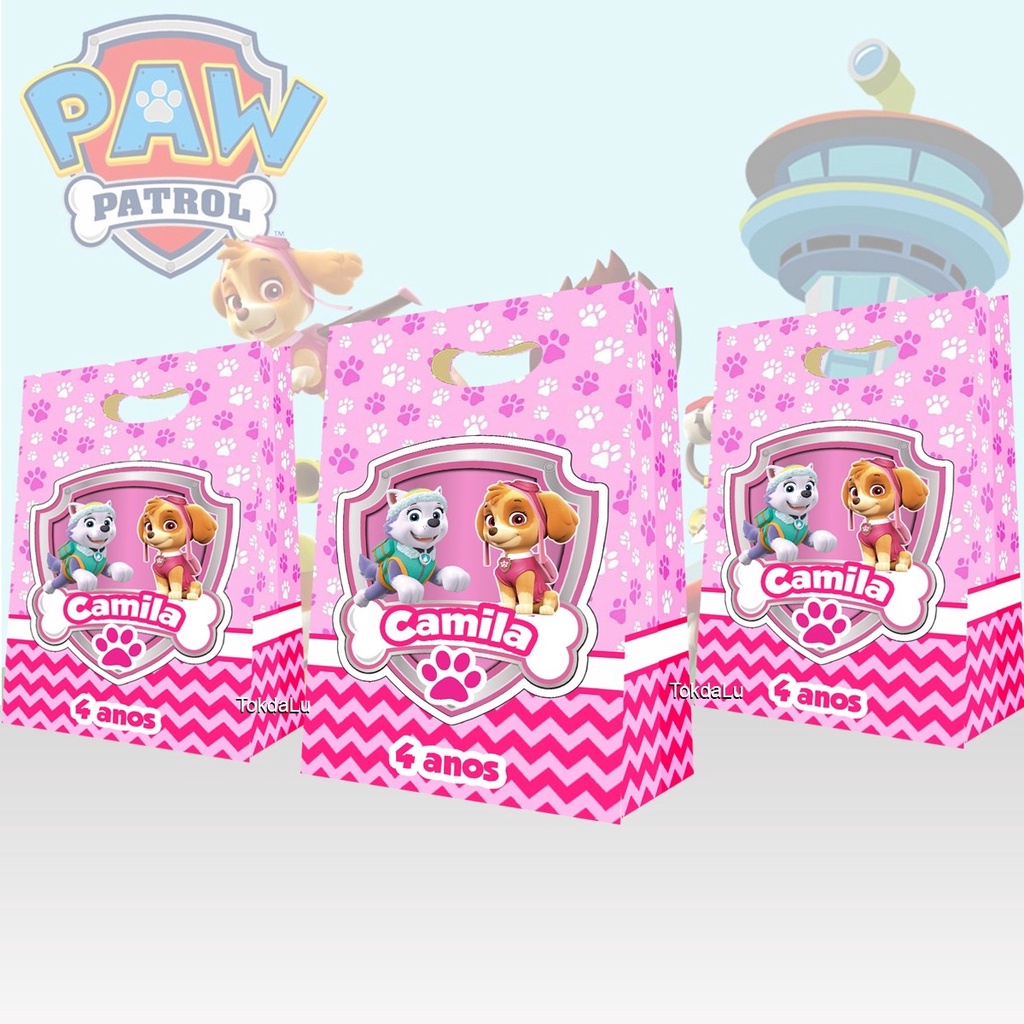 10 Sacolinha Supresa Skye e Everest Pat Canina Sacola Lembrancinha Aniversário Personalizada