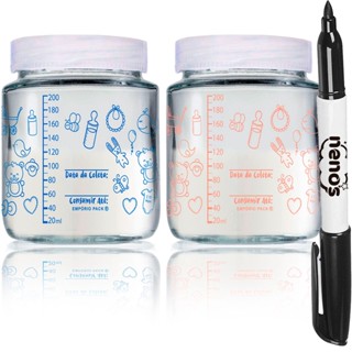 10 Potes de Vidro Armazenar Leite Materno ou Papinha com Graduação - (BABY-240) + CANETA
