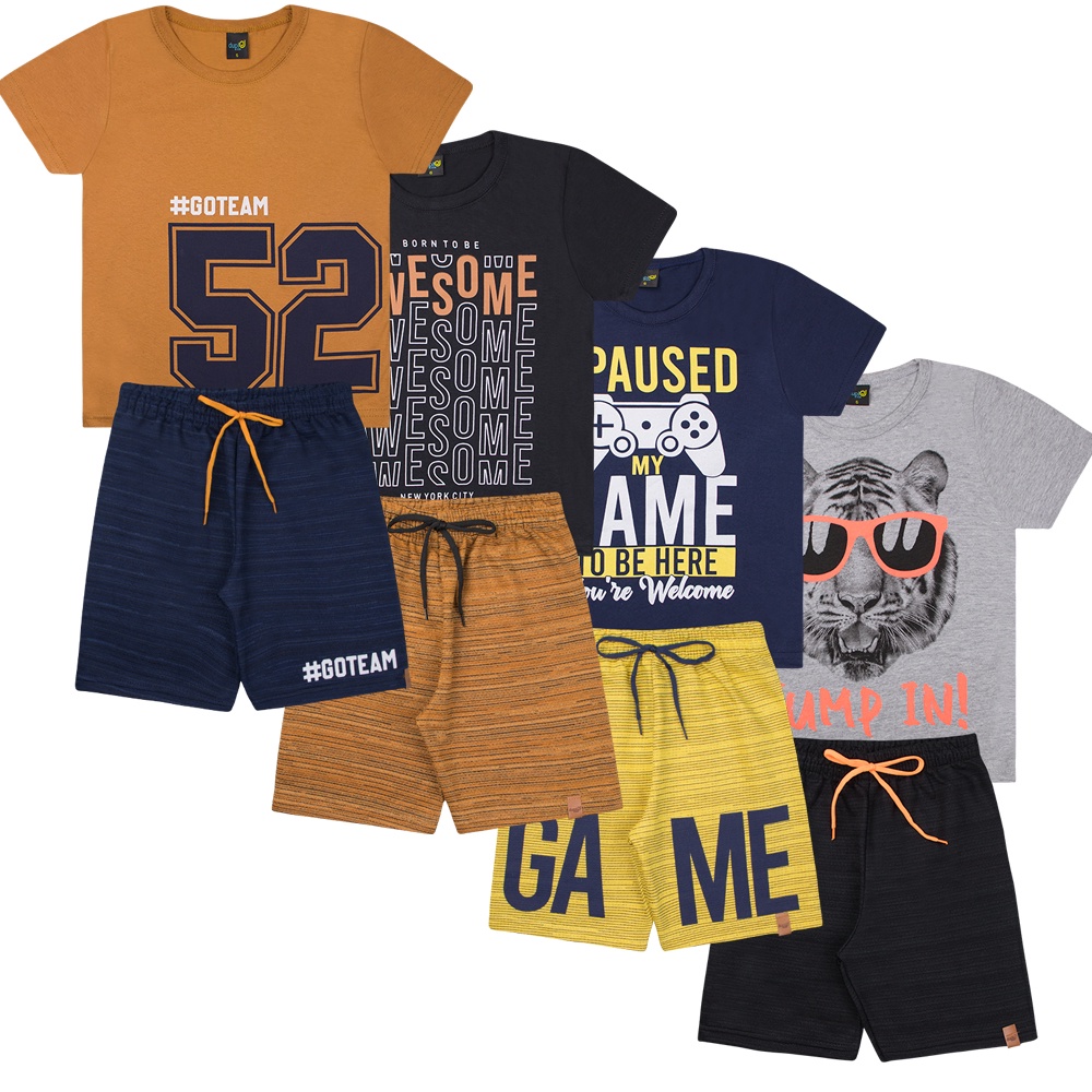 Kit 5 Conjuntos Infantil Menino 5 Camisetas + 5 Bermudas