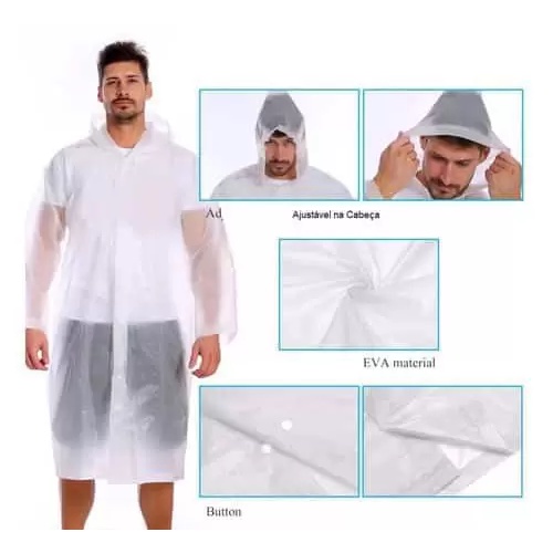 Detalhes do Capa Chuva Grossa Transparente Plástico Eva Reforçada Resistente