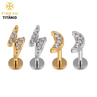 FINE4U Piercing Labret Raio/Lua Titânio de Grau de Implante PVD Para Tragus Helix Conch Hipoalergênico Brinco