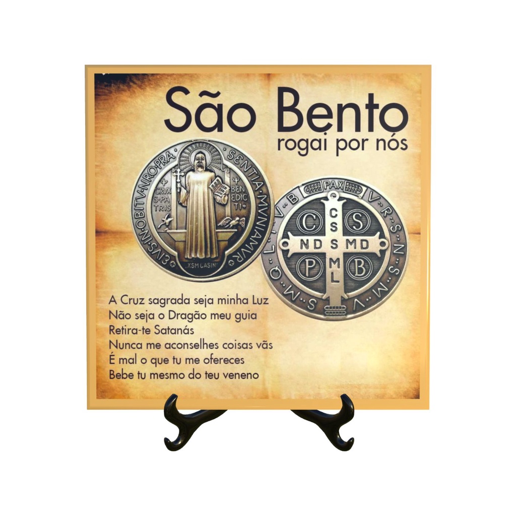 Quadro Azulejo Medalha de São Bento com suporte vários tamanhos presente religioso católico
