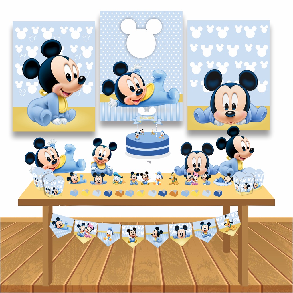 Kit Festa Mickey Baby Infantil Decoração Aniversário só um bolinho em Casa em Oferta na Shopee