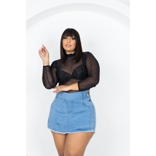 short saia jeans feminino plus size com lycra (azul claro) em Oferta na Shopee