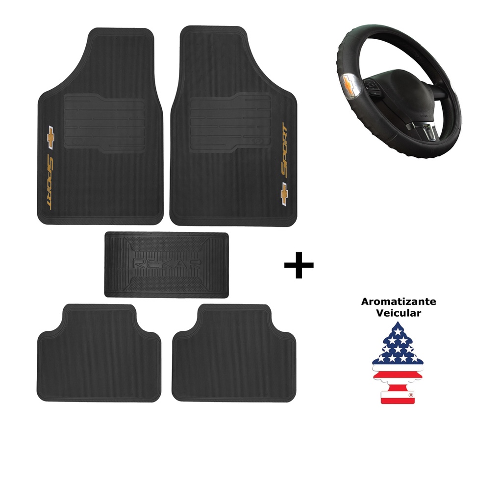Kit Chevrolet Gm Tapete Universal + Capa Volante– Corsa, Classic, Onix, Cobalt, Cruze, Prisma, Monza, Celta -  Tapete para Carro, Carpete Carro, Carpete para Carro, Sport, Preto
