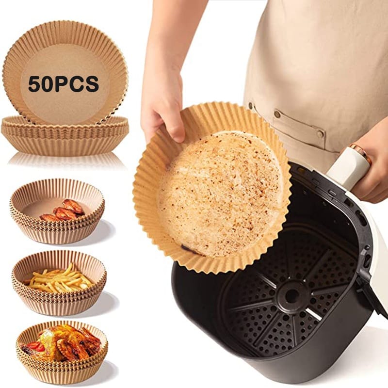 50pçs Tapete Redondo De Papel Descartável Air Fryer Antiaderente Para Cozimento