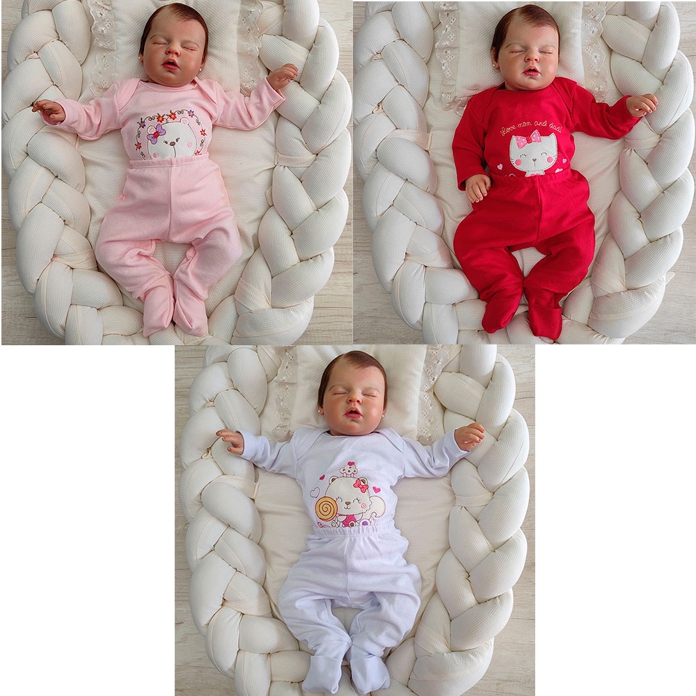 03 Conjuntos Body Manga Longa com Mijão Para Bebê Menina Menino Promoção Malha Suedine Cores