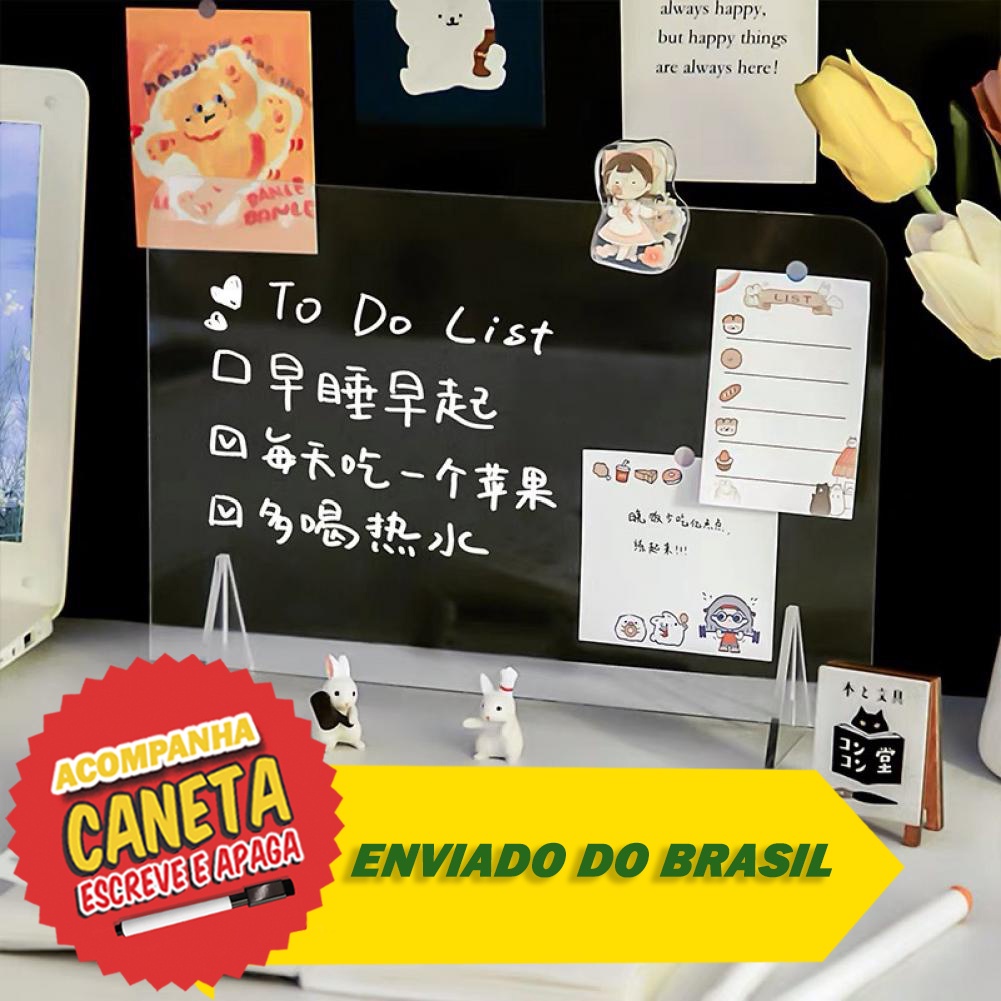 Mini Display De Mesa Acrílico Transparente  Cavalete para anotações com caneta escreve e apaga