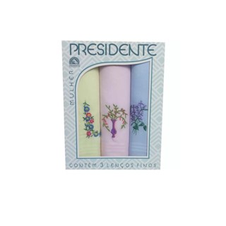 Lenço De Bolso Feminino Bordado Presidente Colorido 1 Cx C/3