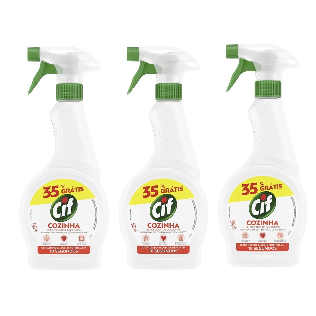 Kit 03 Limpador CIF Ultra Rápido Desengordurante Gatilho 500ml