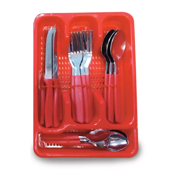 COLOR VERMELHO - FAQUEIRO 25 PCS  C/ PORTA TALHER