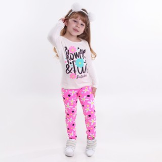Kit com 2 Conjuntos de blusa manga longa e calça legging meia Estação Roupa Menina