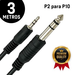 Cabo Auxiliar P10 x P2 Macho Mono 3 Metros Celular Adaptador Mesa de Som