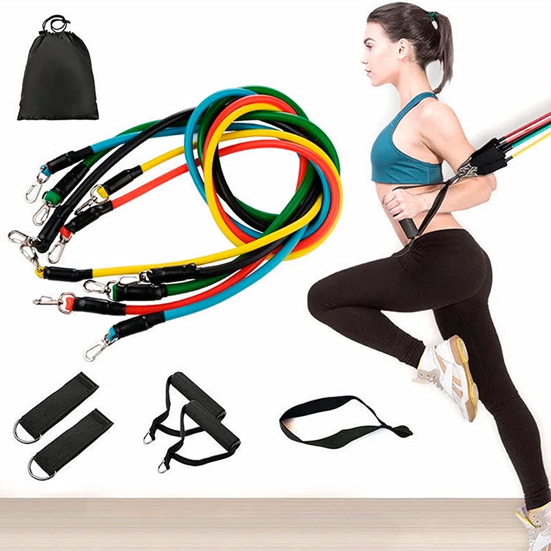 Kit Power Tube Elástico Extensor 11 Peças Treinamento Pilates Fitness