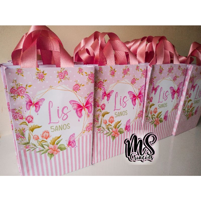 KIT 10/15/20 Sacolinhas Surpresa, Festa Jardim das Borboletas, Lembrancinhas, aniversario, Personalizadas.