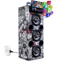 Caixa Bob Residencial Vertical 3x5 Ativa Bluetooth Bt/Usb/Sd/Aux/Fm Rádio Suporte Celular 2 Usb Carrega Celular