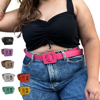 Cinto Feminino Plus Size Fivela Quadrada Colorido Couro Sintético Acessórios Moda Blogueira Tendência