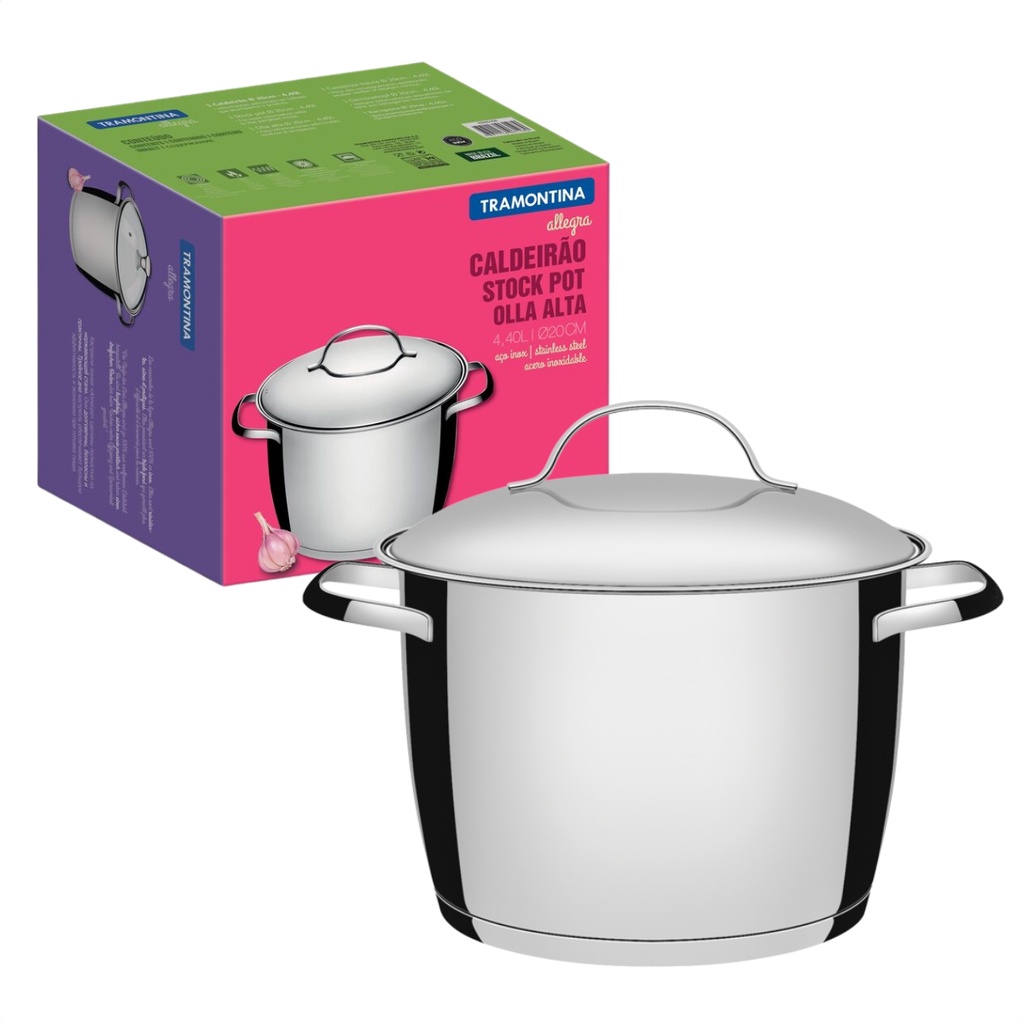 Caldeirao Com Tampa Tramontina 2 Alças Allegra 4,4 Litros Aço Inox em Oferta na Shopee