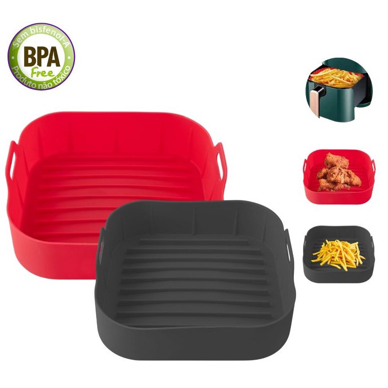 Forma de Silicone Para AirFryer Cozimento Quadrada Air Fry Cesto Fritadeira Elétrica  Grande 20cm