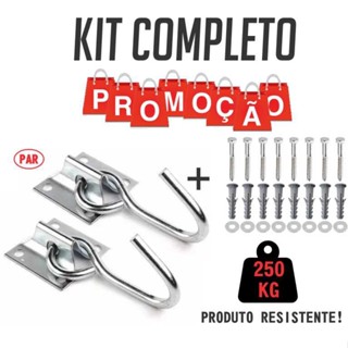 Kit Gancho para Rede Balanço Parede Descanso Reforçado Aço Com 8 Parafusos E Buchas 250kg