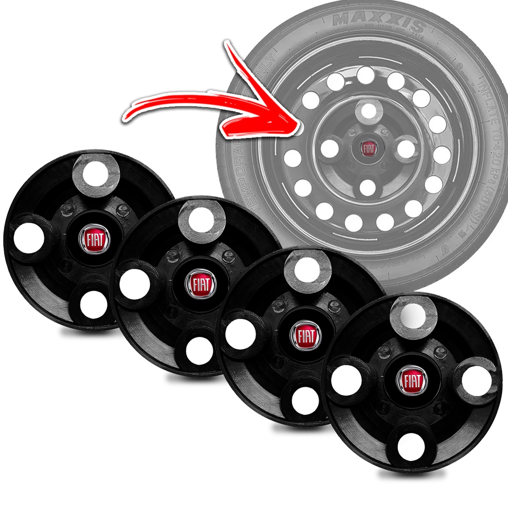 Kit Calotinha Central P/ Roda Estepe Fiat Palio Strada Uno Siena Idea Aro 13 14 15