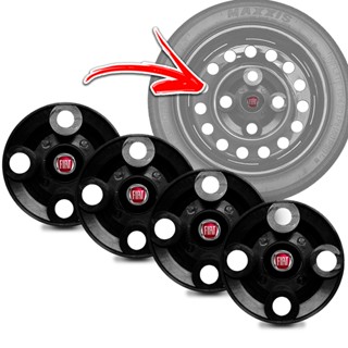 Kit Calotinha Roda Estepe Emblema Fiat Palio Uno Strada Vivace Aro 13 14 15 4 Furos