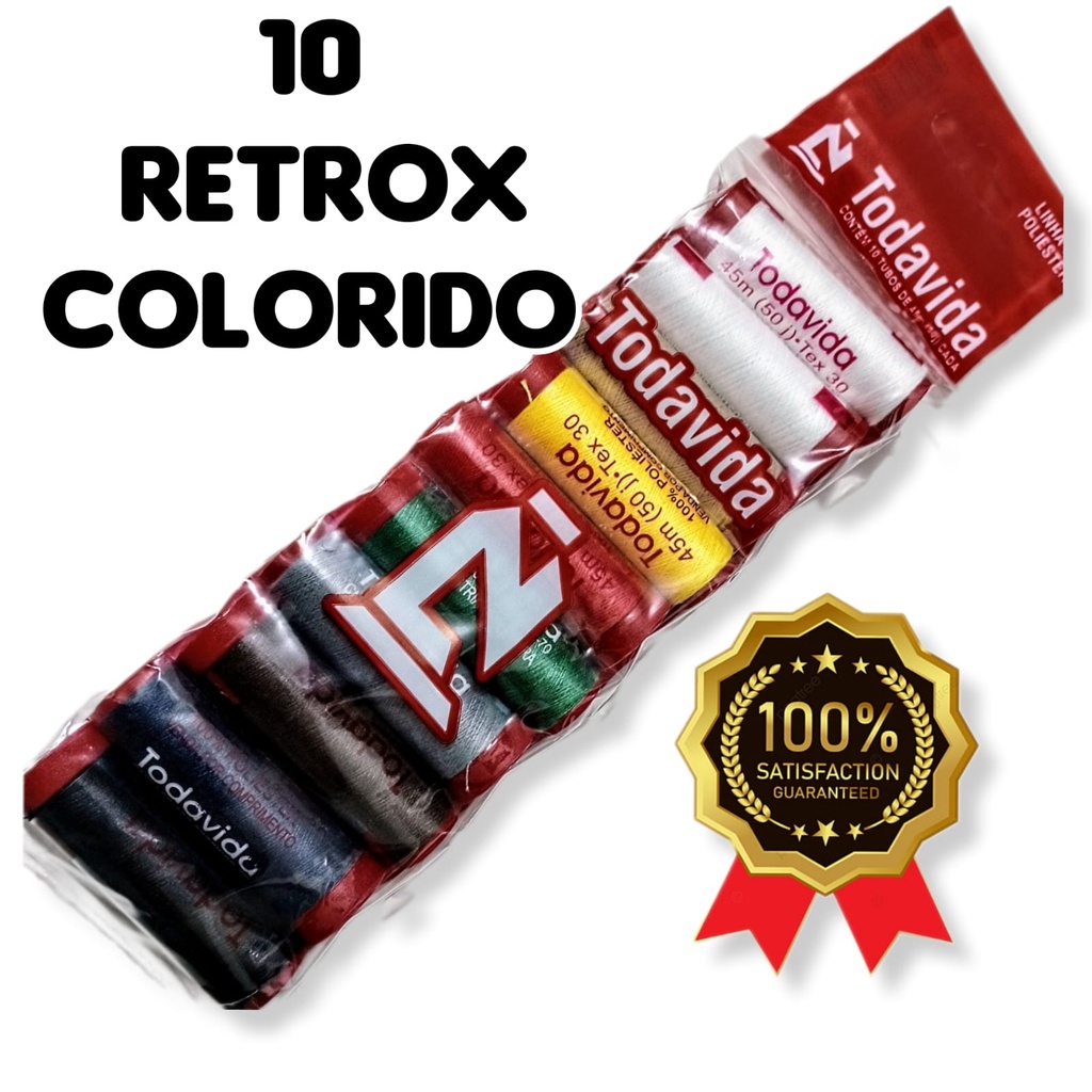 LINHA DE COSTURA 10 RETROX  COLORIDOS 45 METROS CADA RETROX MAQUINA DE COSTURA em Oferta na Shopee