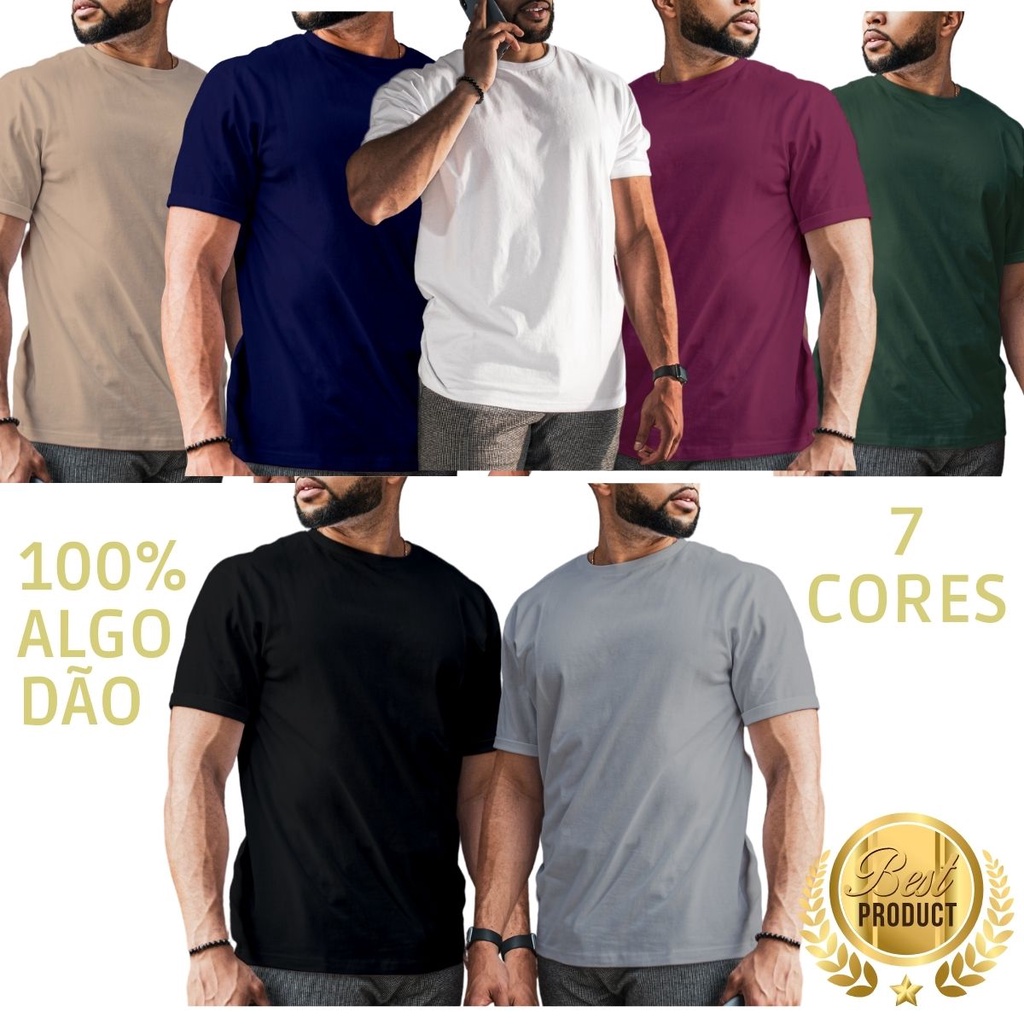 Camiseta Básica Lisa Masculina 100% Algodão Premium