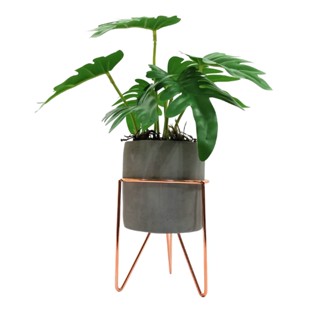 Vaso Cimento com Suporte e Planta Artificial Folhas Realista