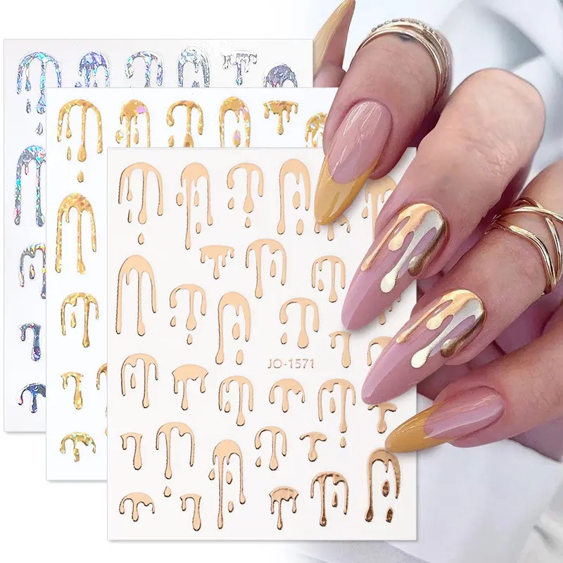 Adesivos de unhas gringas, tedências, adesivo liquido derretendo, dourado, branco, preto, rosê para unhas