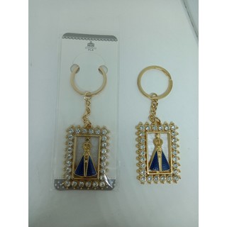 Chaveiro N. S. Aparecida retangular com strass Dourado Católico Religioso