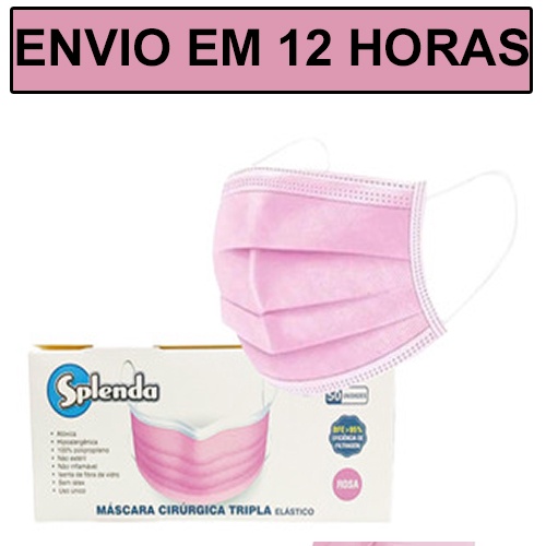 Kit com 3CX Máscara Descartável Tripla C/elástico C/clip Nasal Rosa  Cx C/50 Pçs - Splenda Bluesail