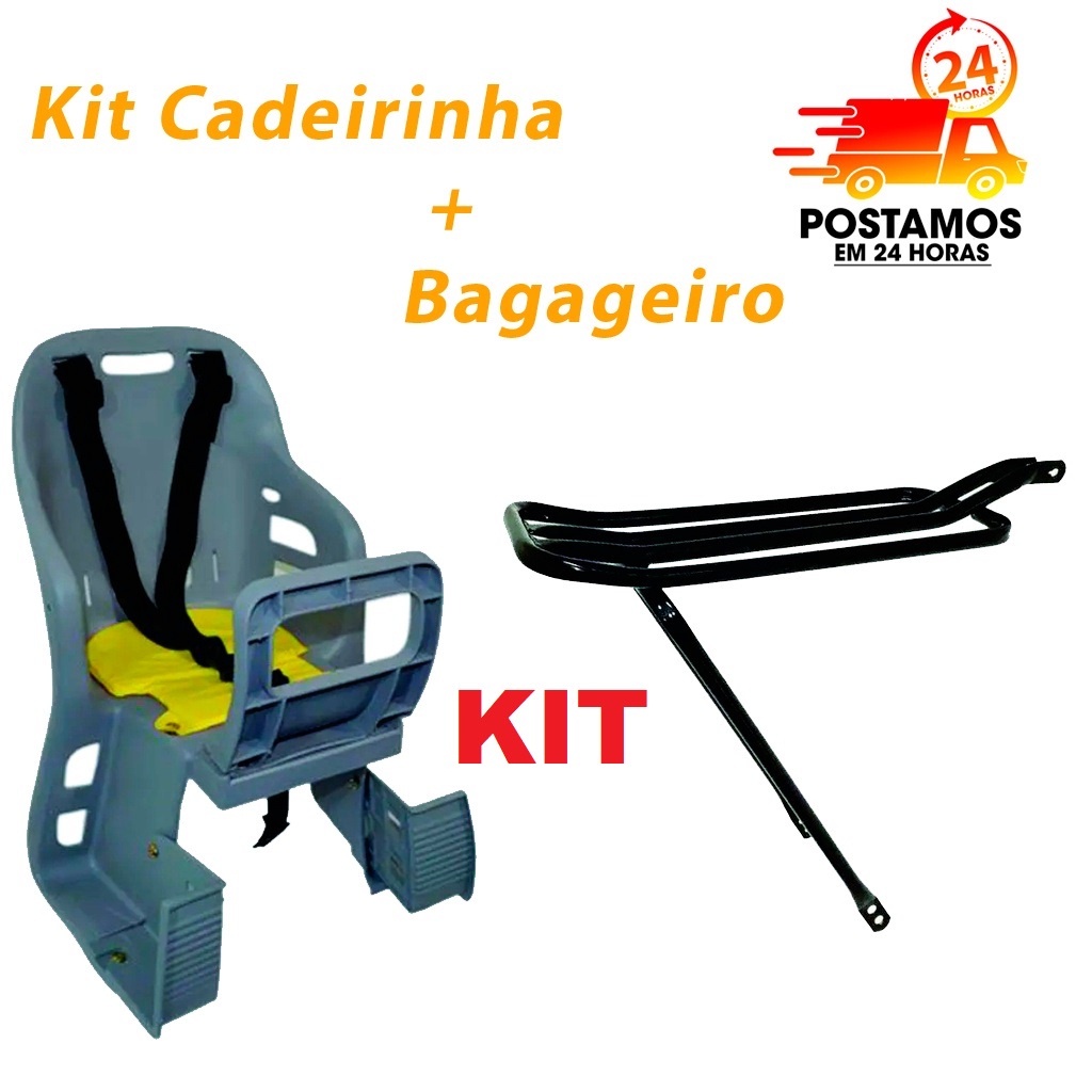 KIT Cadeirinha Traseira para Bagageiro Bicicleta Cadeira Infantil + Bagageiro Garupa Bicicleta