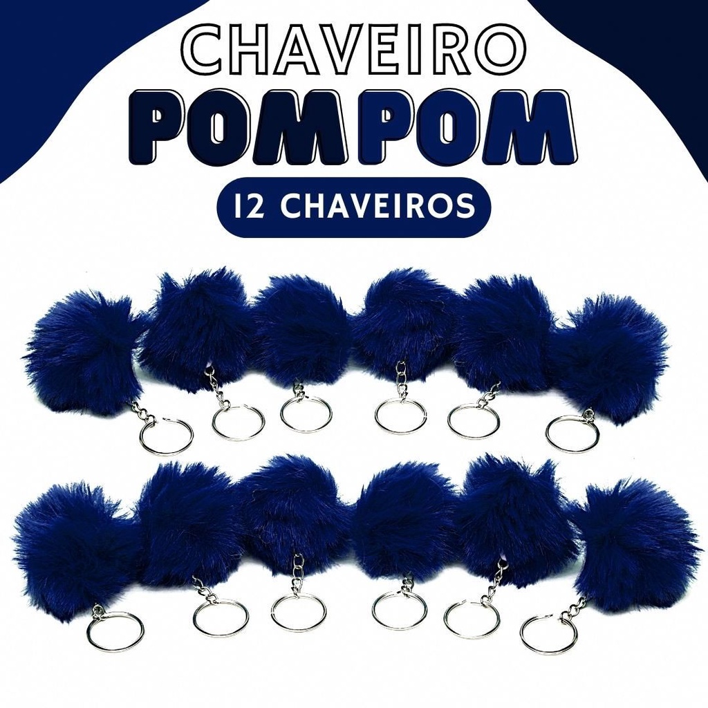 Chaveiro Pompom Pelúcia Azul Marinho 50mm - C/ 12 Unidades - BRX