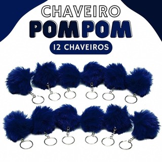 Chaveiro Pompom Pelúcia Azul Marinho 50mm - C/ 12 Unidades - BRX